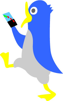 スマホ歩きするペンギンのイラスト画像