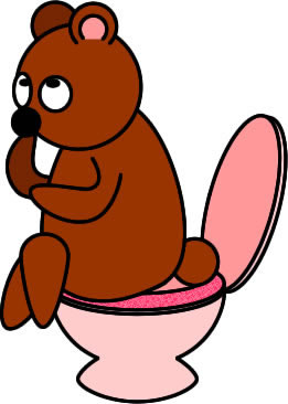 トイレで考えるクマのイラスト画像
