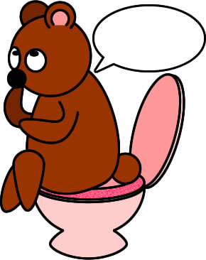トイレで考えるクマのイラスト画像