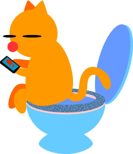 トイレでスマを操作するネコのイラスト画像