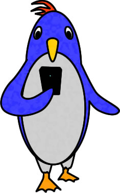 スマホ歩きするペンギンのイラスト画像