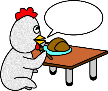 チキン料理を食べるニワトリのイラスト画像