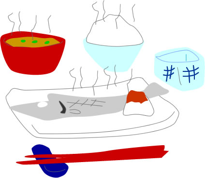 さんま定食　サンマ　秋刀魚のイラスト画像
