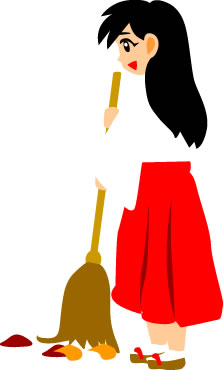 掃き掃除をする巫女さんのイラスト画像