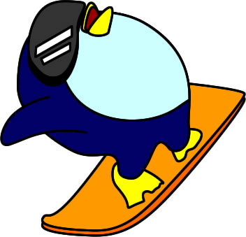 スノボーに乗るペンギンのイラスト画像