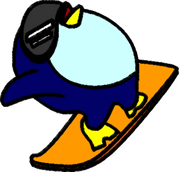 スノボーに乗るペンギンのイラスト画像