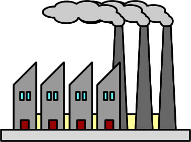 煙突から煙の出ている工場のイラスト画像