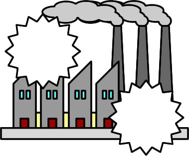 煙突から煙の出ている工場のイラスト画像
