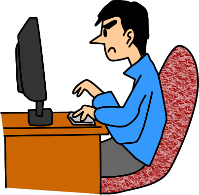 パソコンで調べ物をする男性のイラスト画像