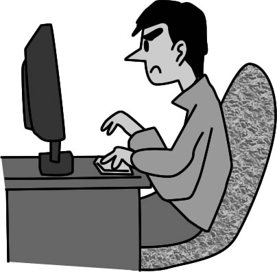 パソコンで調べ物をする男性のイラスト画像