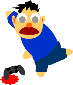 ゲームコントローラーを投げる人のイラスト画像