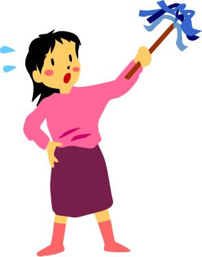 ハタキ掃除する女性のイラスト画像