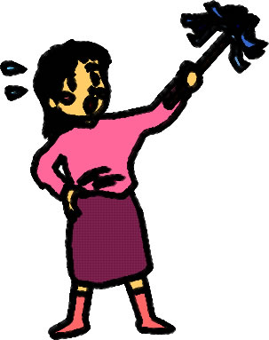 ハタキ掃除する女性のイラスト画像