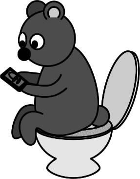 トイレでスマホをするクマのイラスト画像