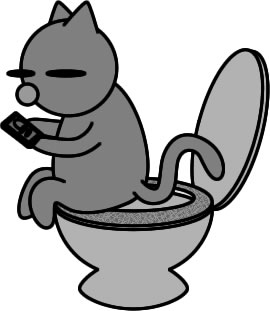 トイレでスマを操作するネコのイラスト画像
