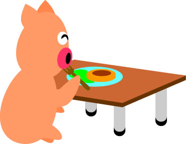 トンカツを食べるブタのイラスト画像
