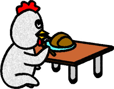 チキン料理を食べるニワトリのイラスト画像