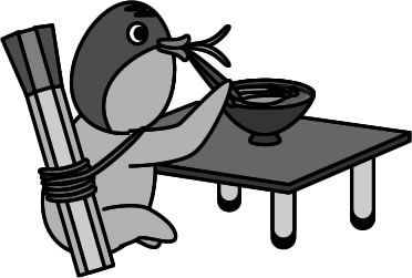 鴨そばを食べるカモネギのイラスト画像