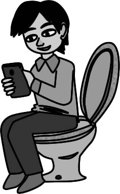 トイレでスマホ操作する人のイラスト画像