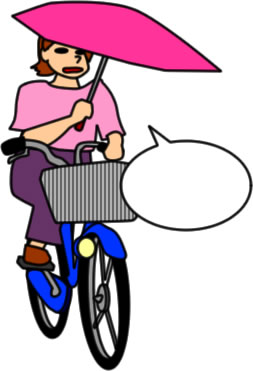 自転車で傘さし運転する人のイラスト画像