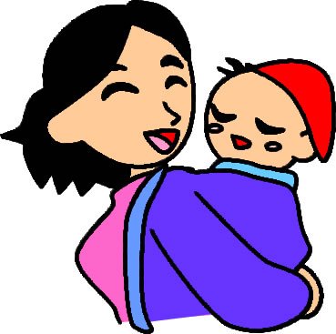 赤ちゃんをおんぶしている母親のイラスト画像6