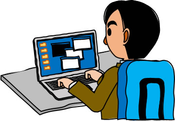 パソコン操作する男性のイラスト画像