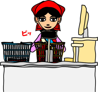 スーパーのレジ作業をする女性店員のイラスト画像2