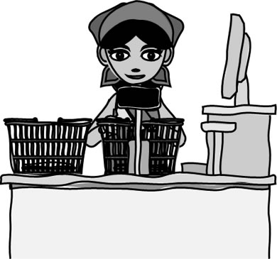 スーパーのレジ作業をする女性店員のイラスト画像4