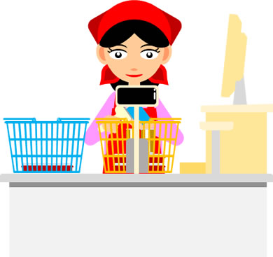 スーパーのレジ作業をする女性店員のイラスト画像5
