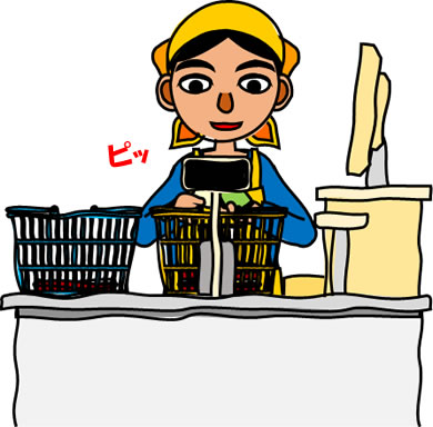 スーパーのレジ作業をする男性店員のイラスト画像2