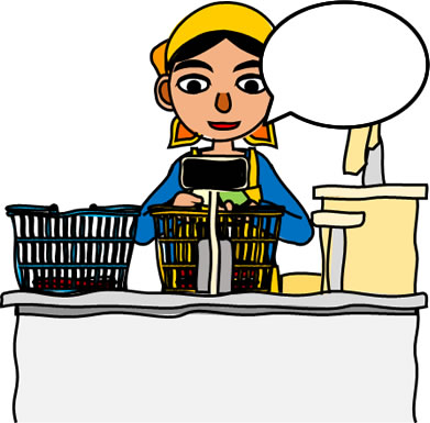 スーパーのレジ作業をする男性店員のイラスト画像3