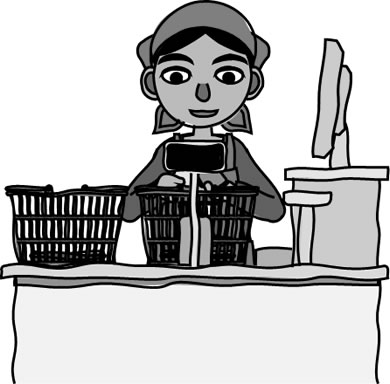 スーパーのレジ作業をする男性店員のイラスト画像4
