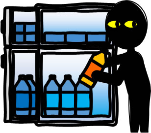 冷蔵庫からジュースを盗む人のイラスト画像