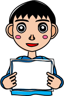 フリップボードを見せる男子小学生のイラスト画像