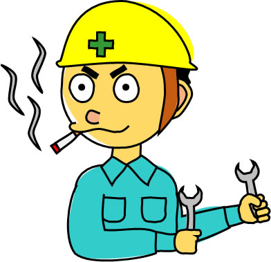 咥えタバコで作業をする人のイラスト画像1