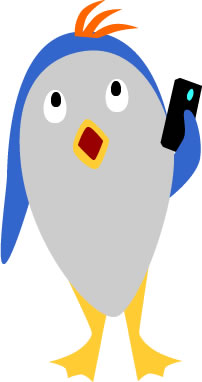 歩き通話するペンギンのイラスト画像