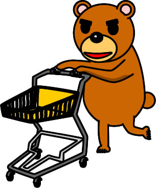 ショッピングカートを押すクマのイラスト画像