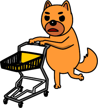 ショッピングカートを押すイヌのイラスト画像