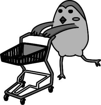 ショッピングカートを押すスズメのイラスト画像4