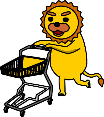 ショッピングカートを押すライオンのイラスト画像