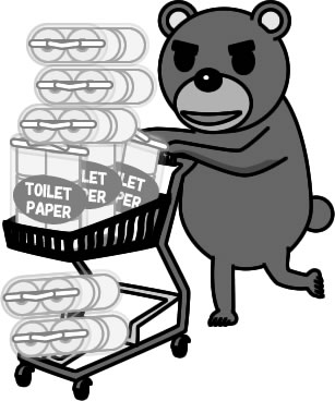 トイレットペーパーを買占め、買い溜めするクマのイラスト画像4