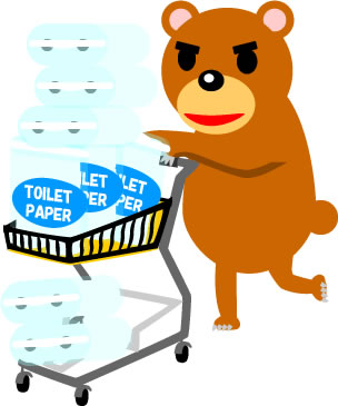 トイレットペーパーを買占め、買い溜めするクマのイラスト画像5