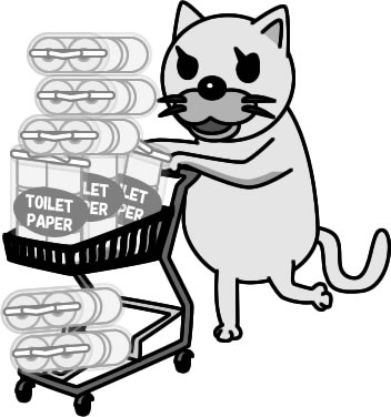 トイレットペーパーを買占め、買い溜めするネコのイラスト画像4