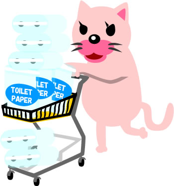トイレットペーパーを買占め、買い溜めするネコのイラスト画像5