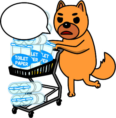 トイレットペーパーを買占め、買い溜めするイヌのイラスト画像3