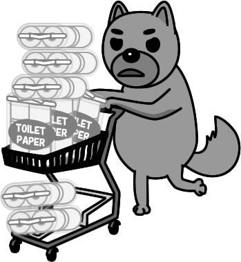 トイレットペーパーを買占め、買い溜めするイヌのイラスト画像4
