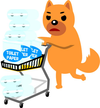 トイレットペーパーを買占め、買い溜めするイヌのイラスト画像5