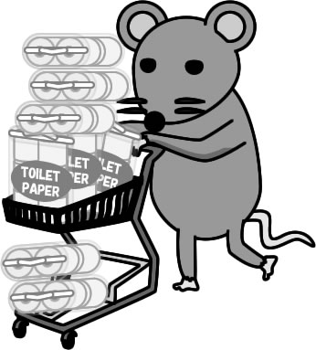 トイレットペーパーを買占め、買い溜めするネズミのイラスト画像4