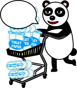 トイレットペーパーを買占め、買い溜めするパンダのイラスト画像3