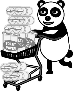 トイレットペーパーを買占め、買い溜めするパンダのイラスト画像4